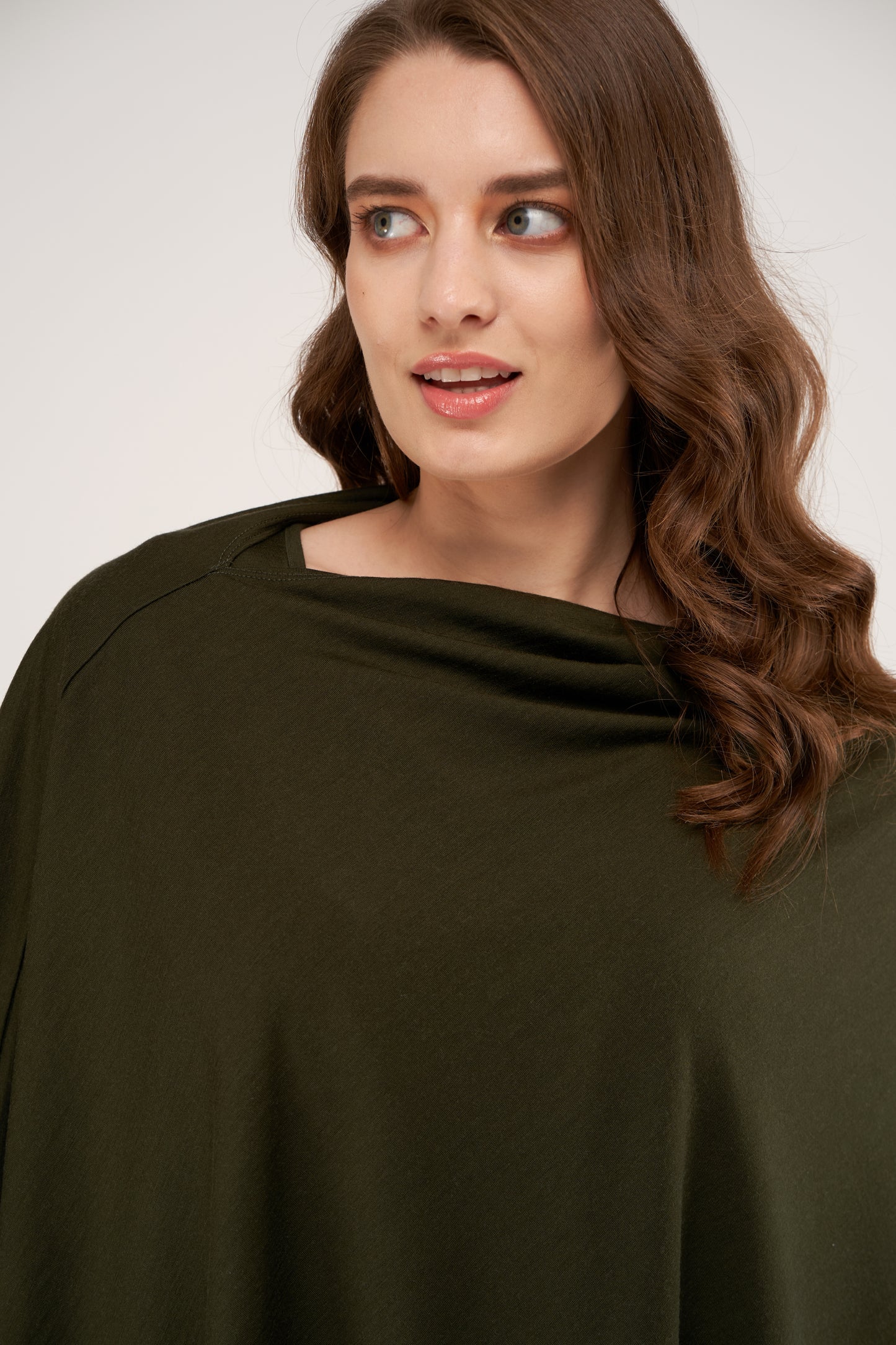 Draped Merino Poncho Forest