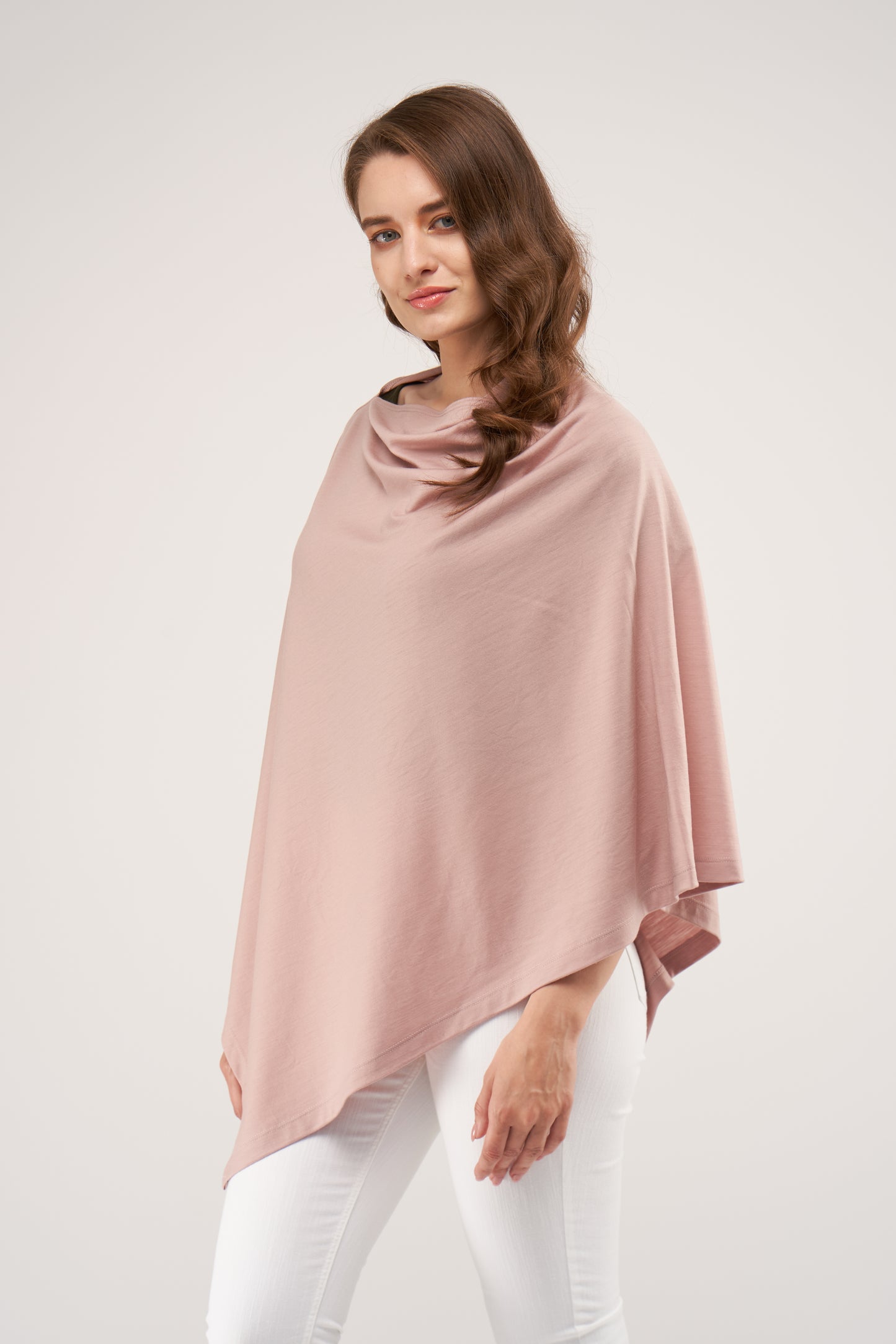 Draped Merino Poncho Nude Rib