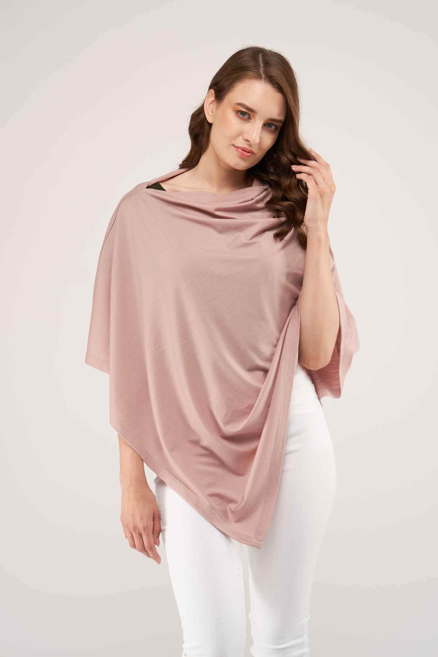 Draped Merino Poncho Nude Rib