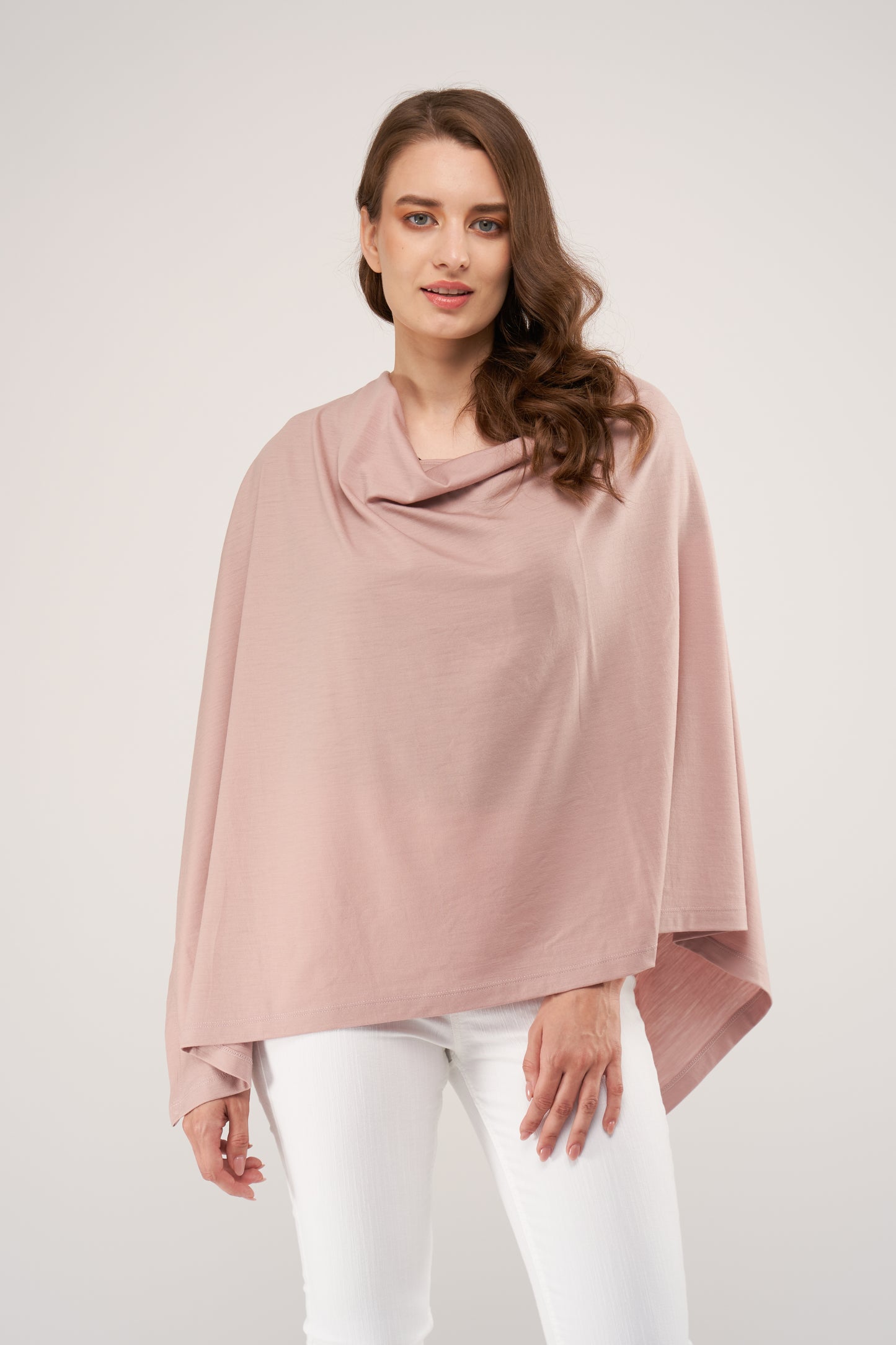 Draped Merino Poncho Nude Rib