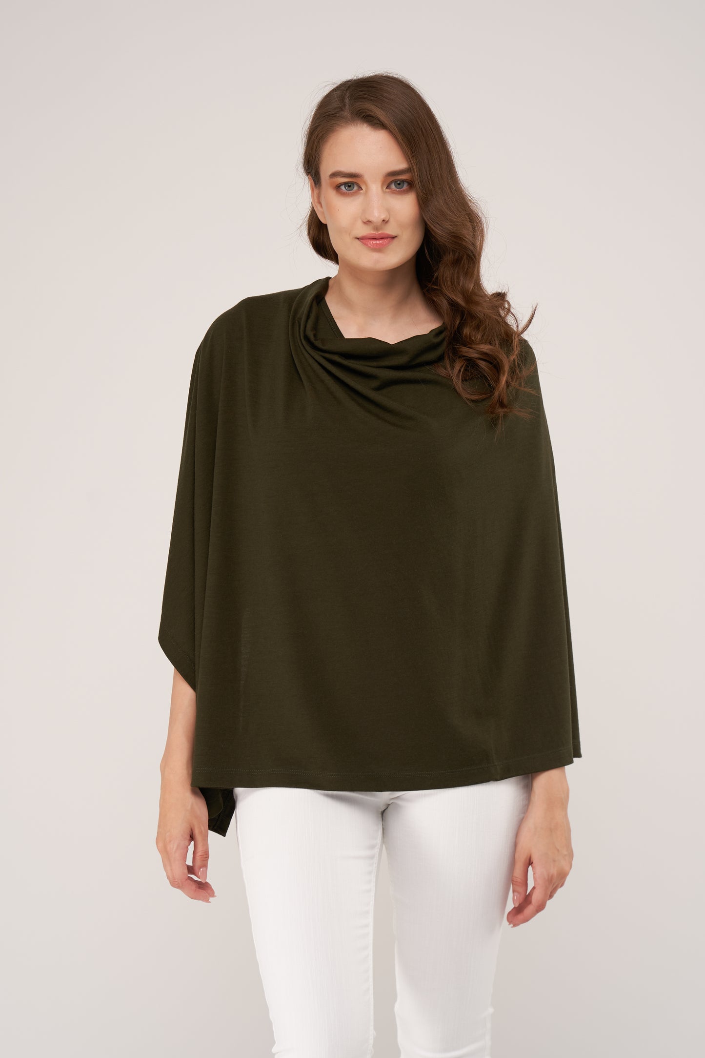 Draped Merino Poncho Forest