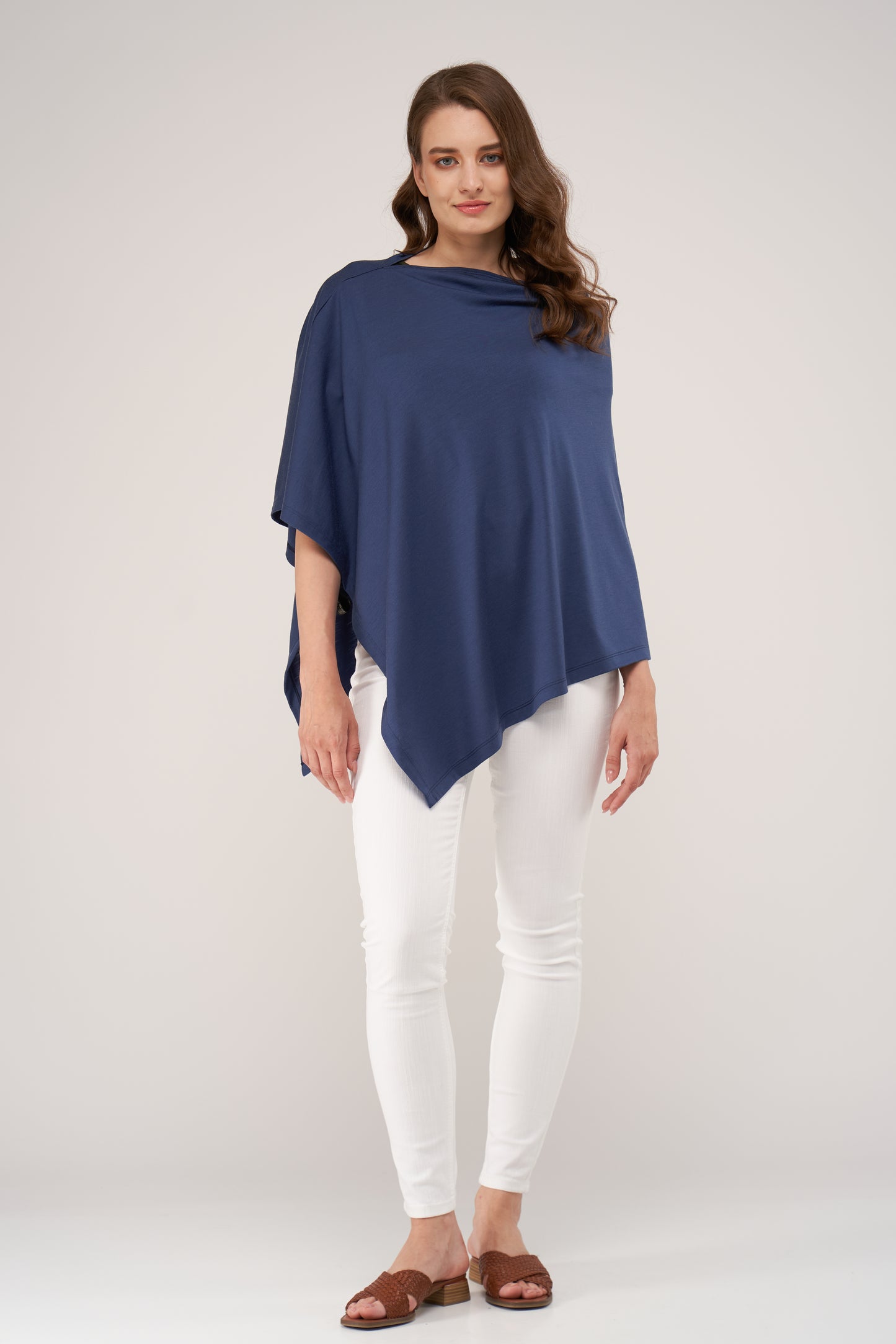 Draped Merino Poncho Blue