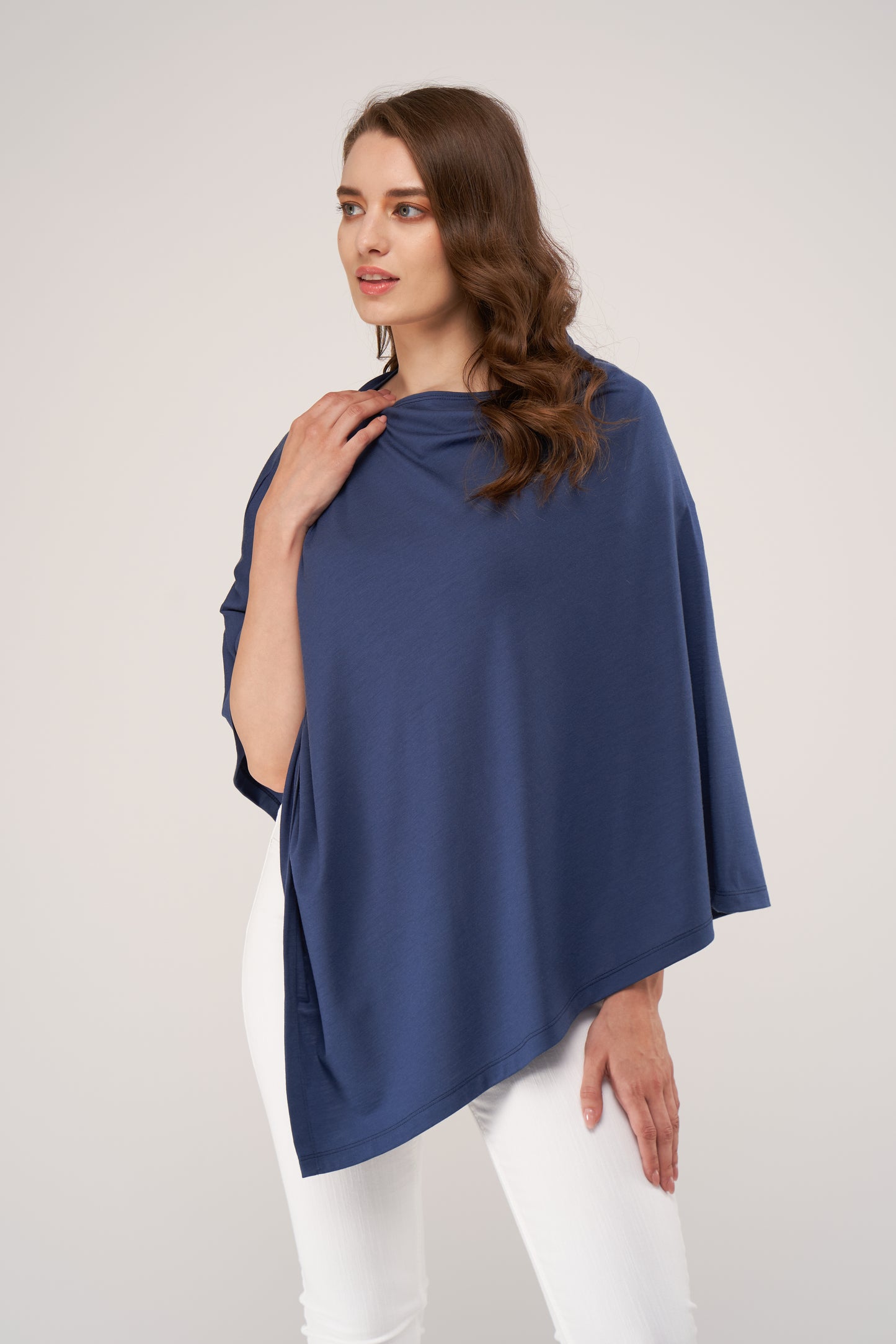 Draped Merino Poncho Blue