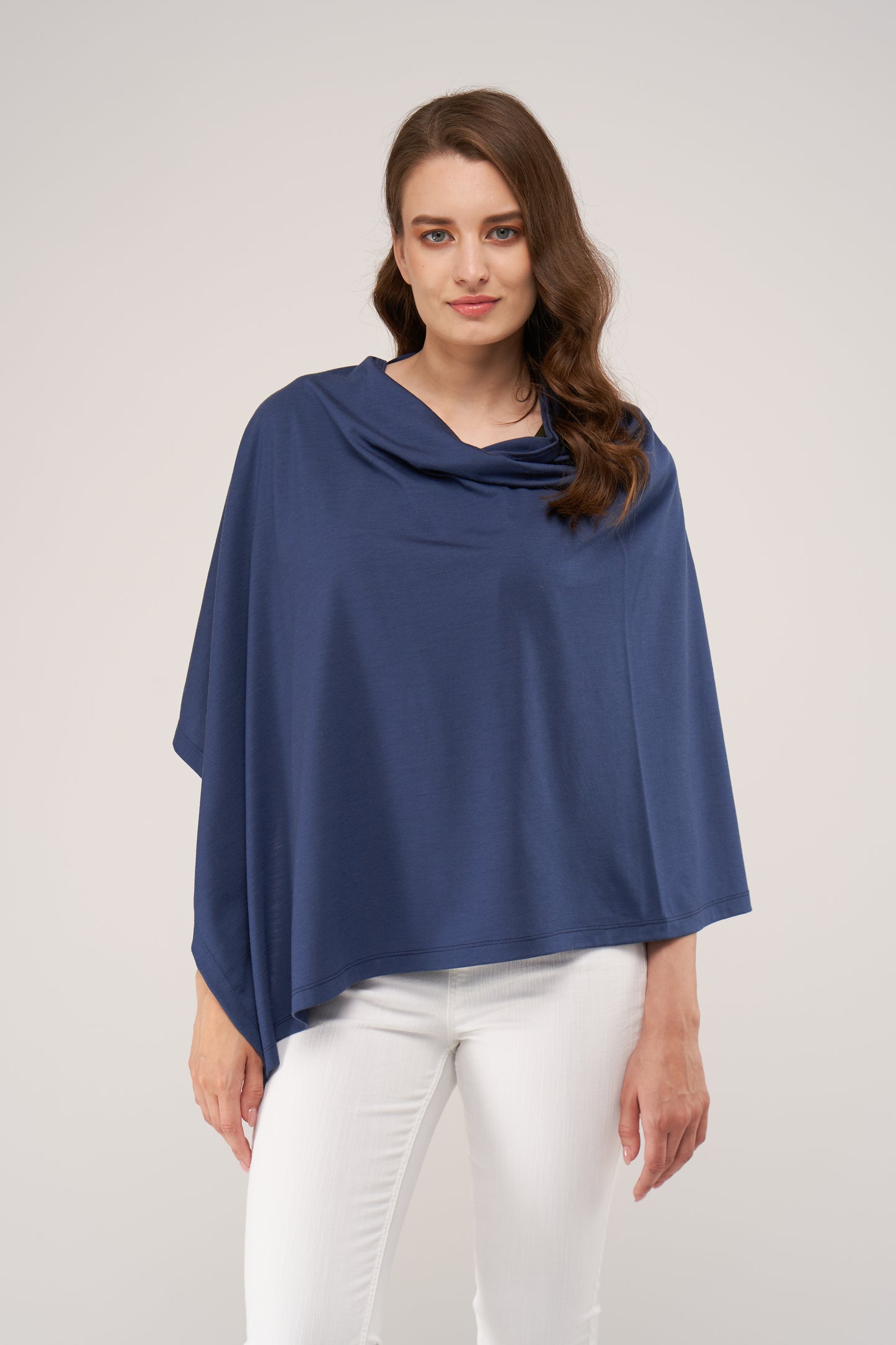 Draped Merino Poncho Blue