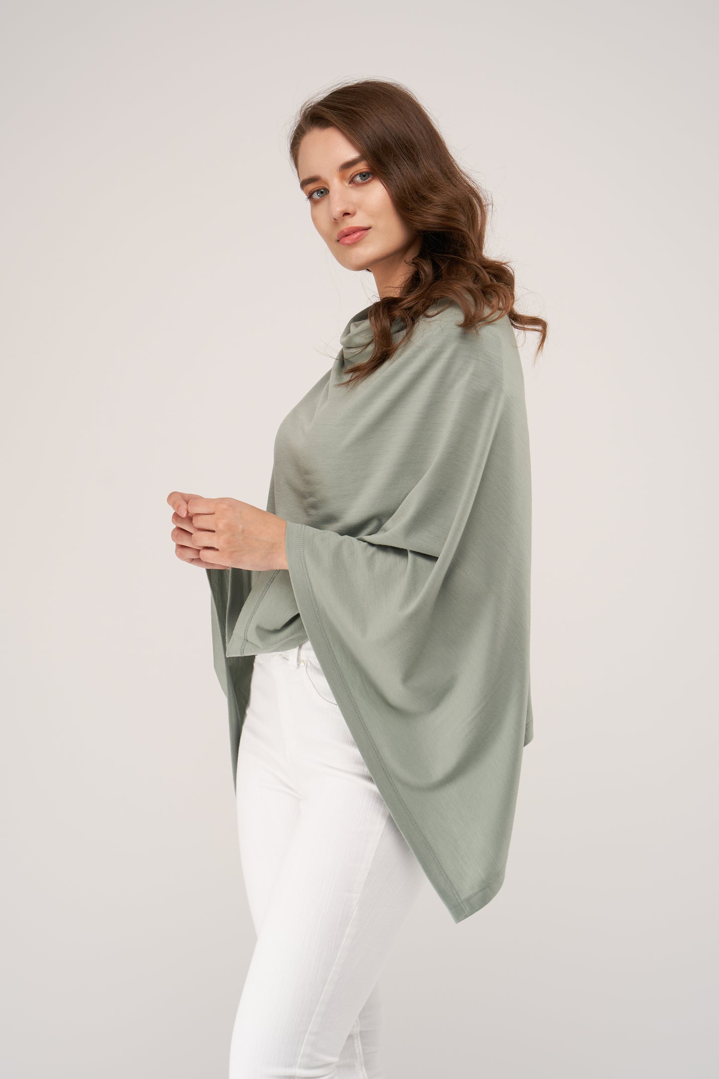 Draped Merino Poncho Mint