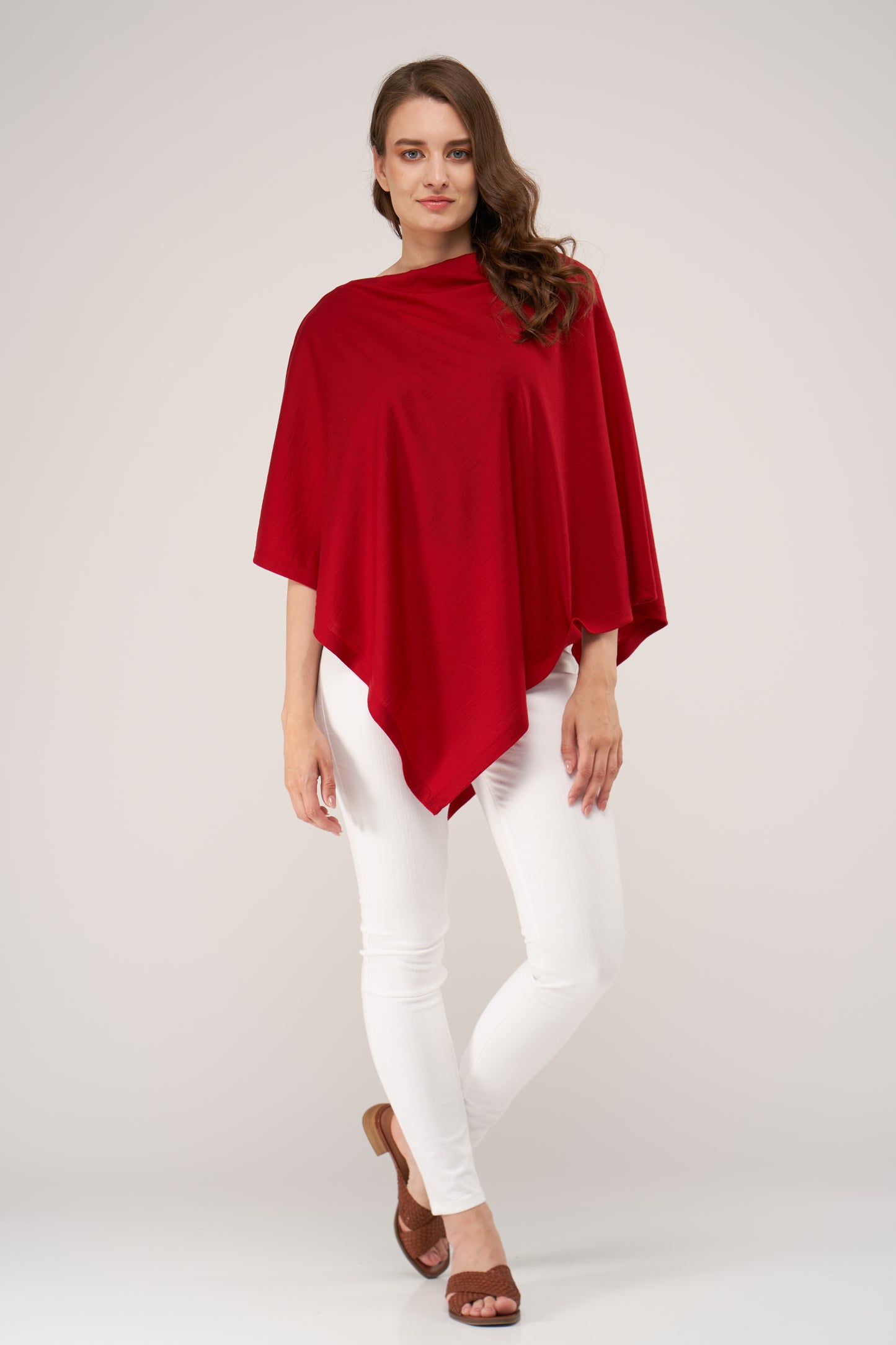 Draped Merino Poncho Intense Red