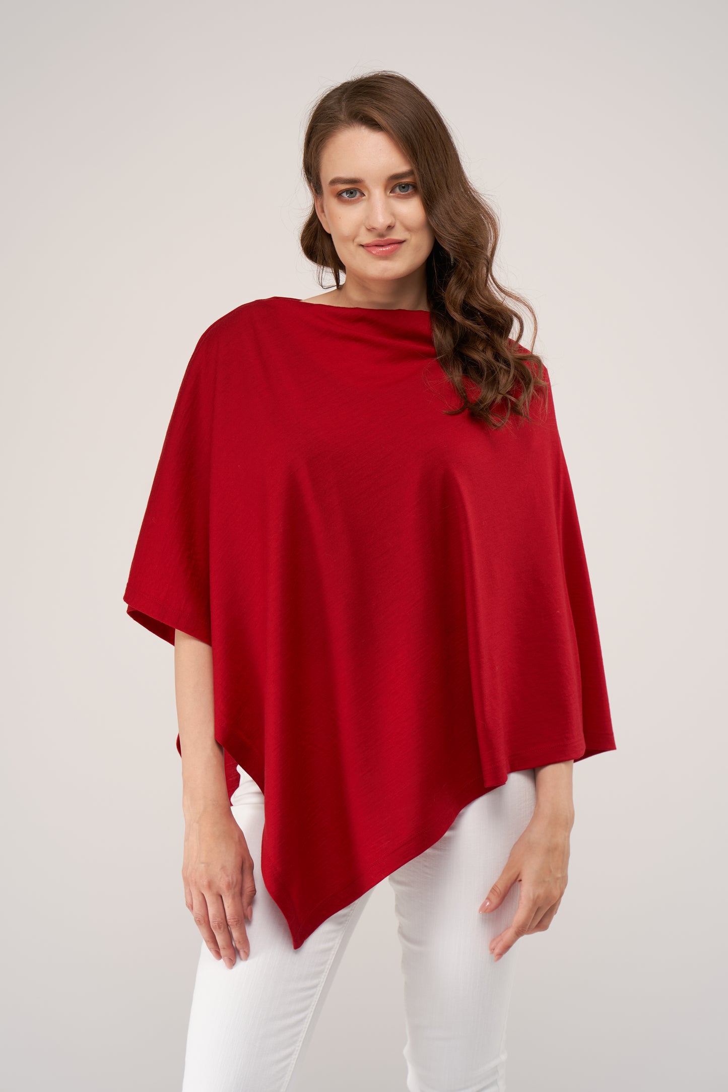 Draped Merino Poncho Intense Red