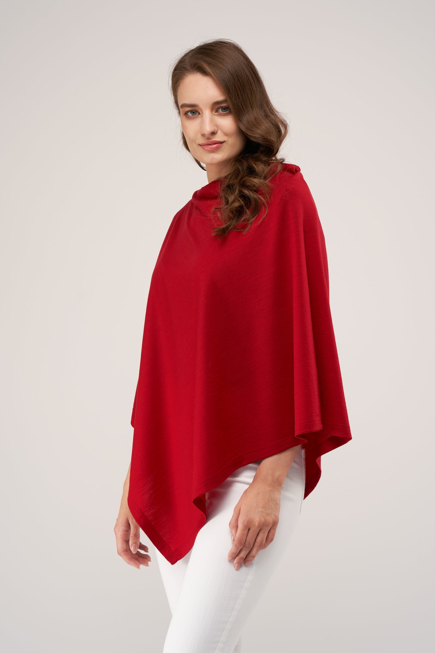 Draped Merino Poncho Intense Red