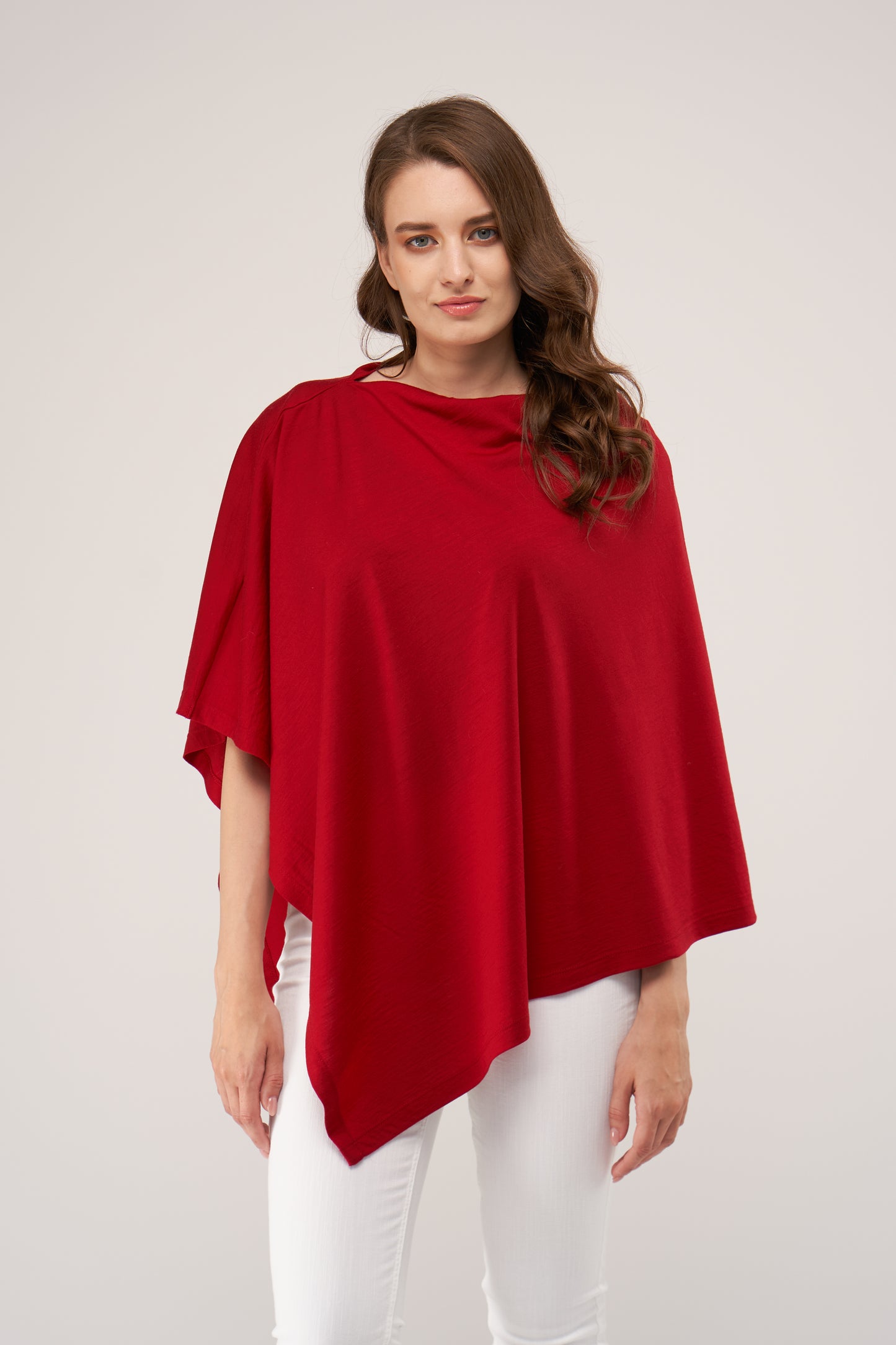 Draped Merino Poncho Intense Red