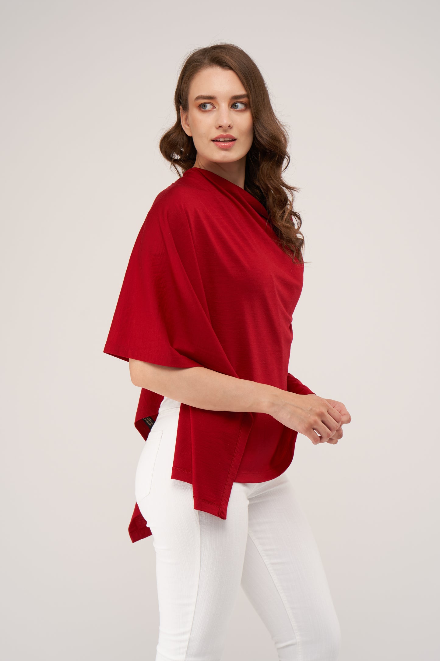 Draped Merino Poncho Intense Red