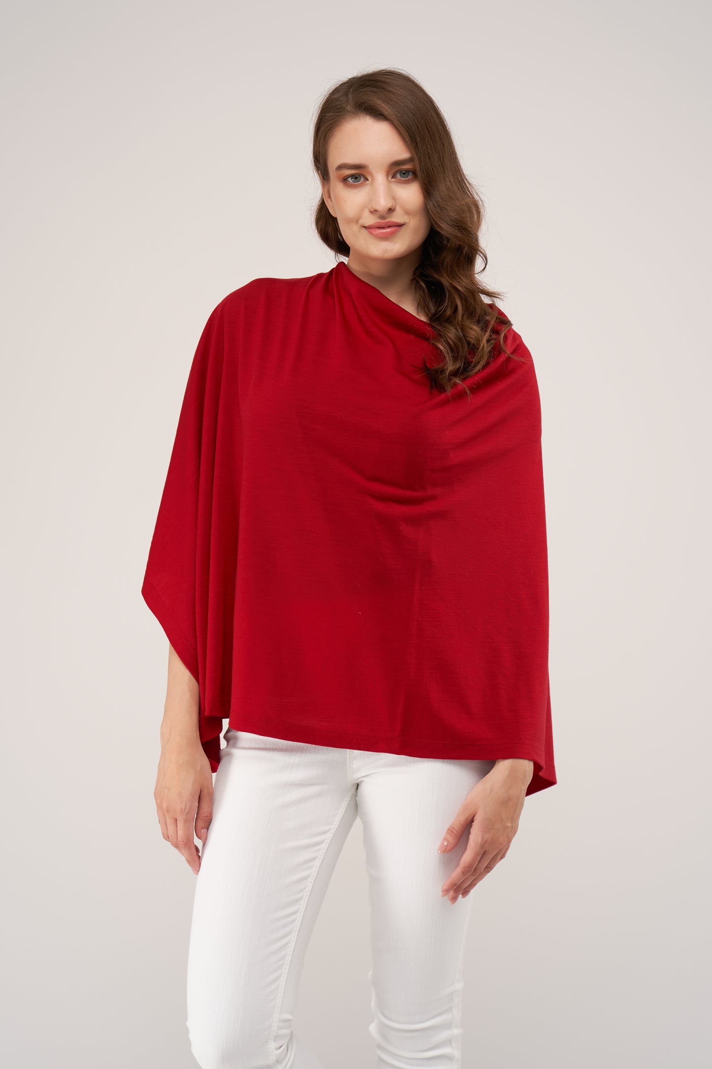 Draped Merino Poncho Intense Red