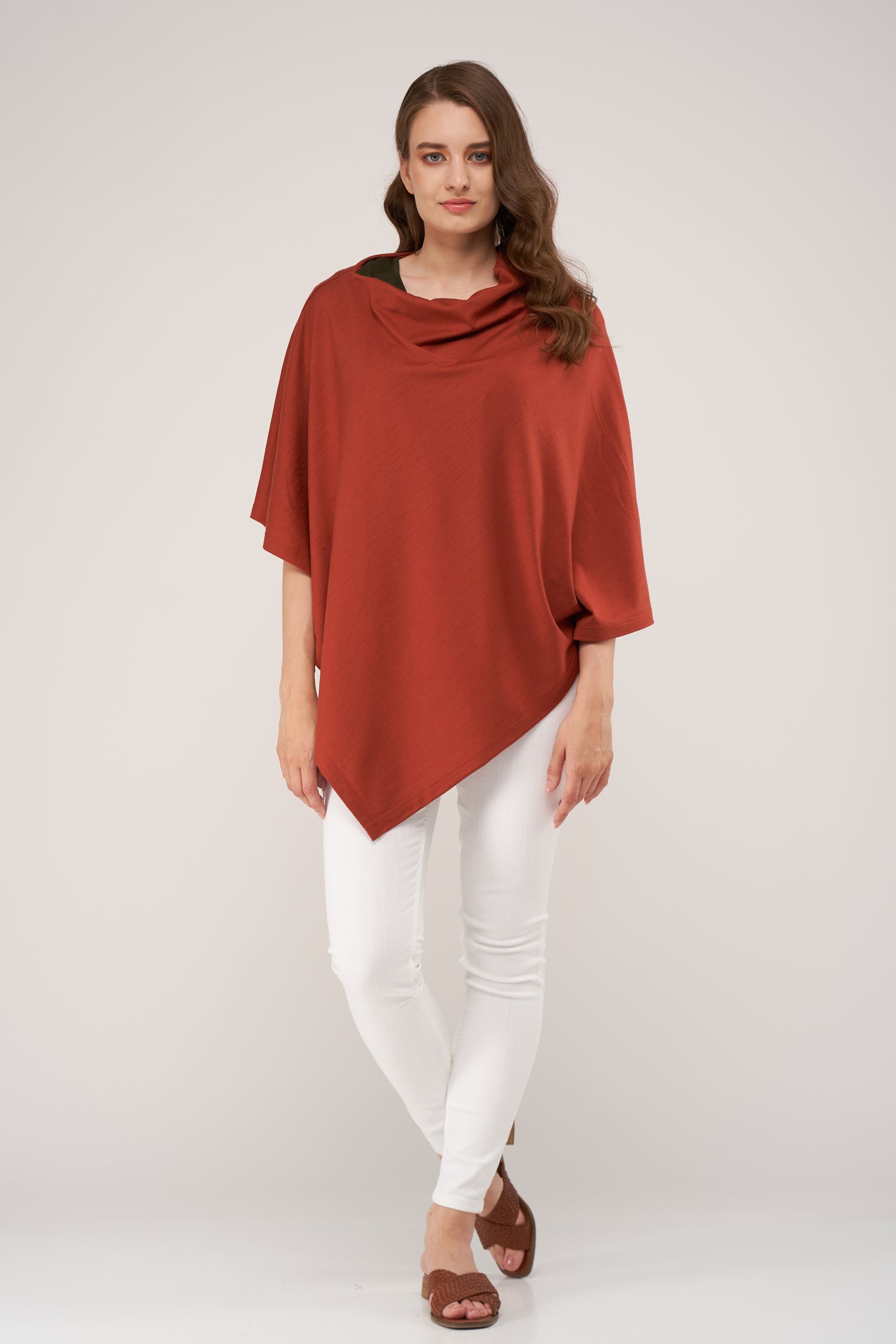 Draped Merino Poncho Rust