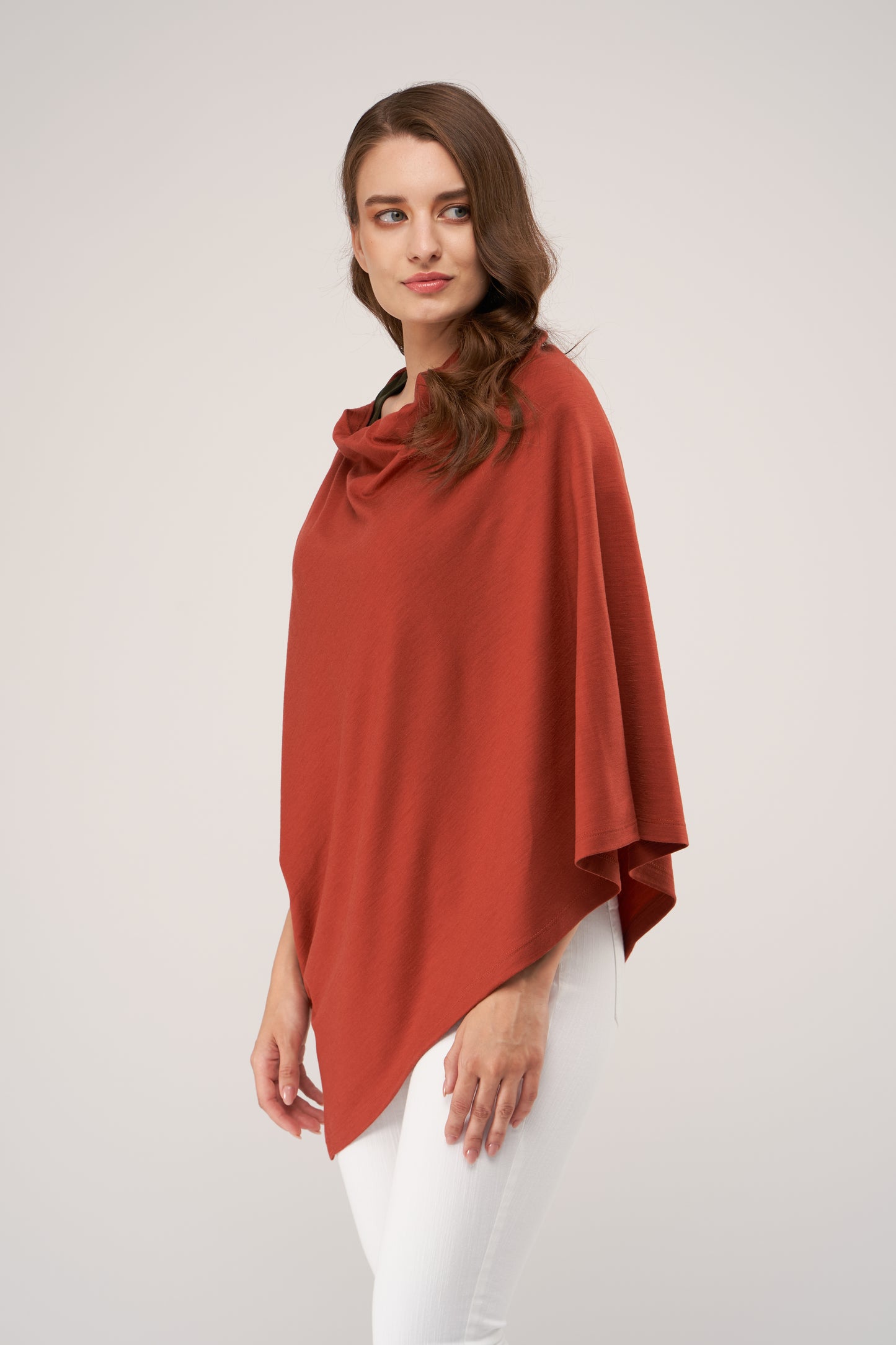 Draped Merino Poncho Rust