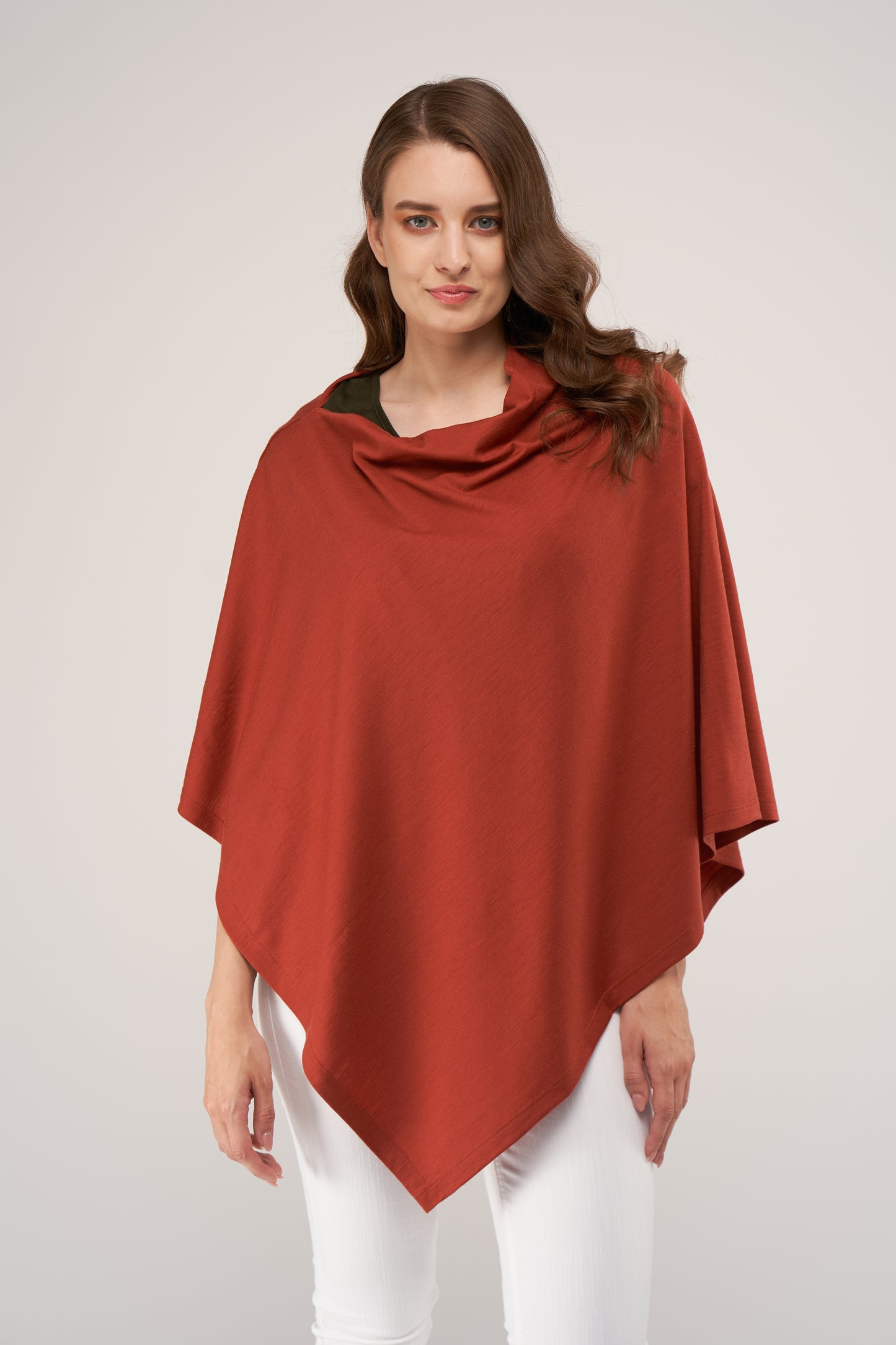 Draped Merino Poncho Rust