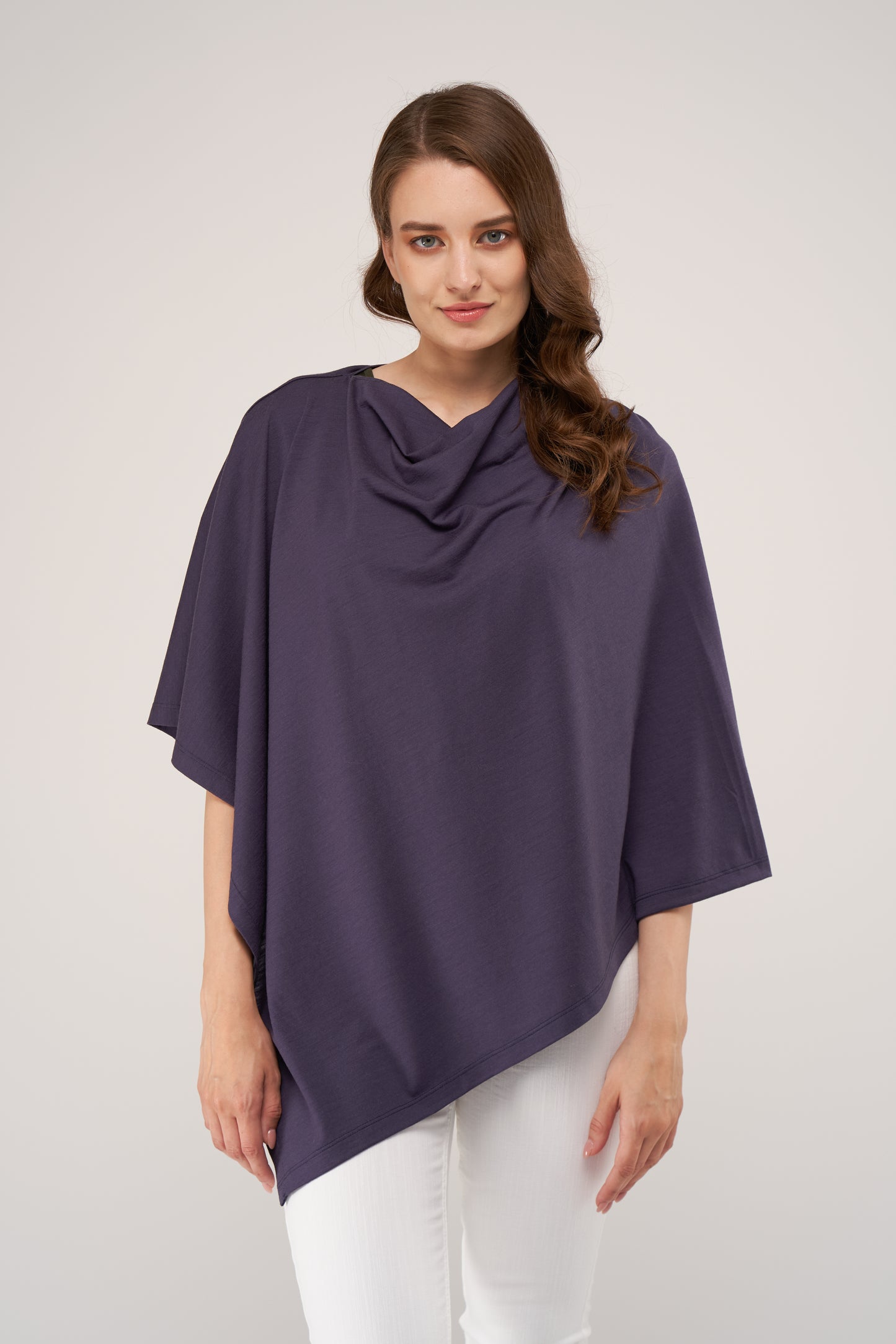 Draped Merino Poncho Grape