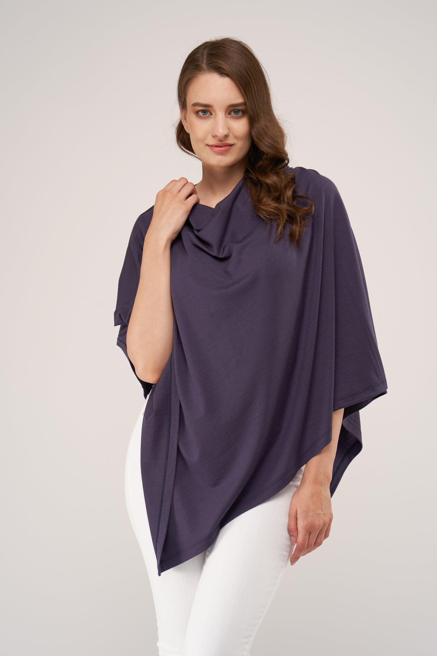 Draped Merino Poncho Grape