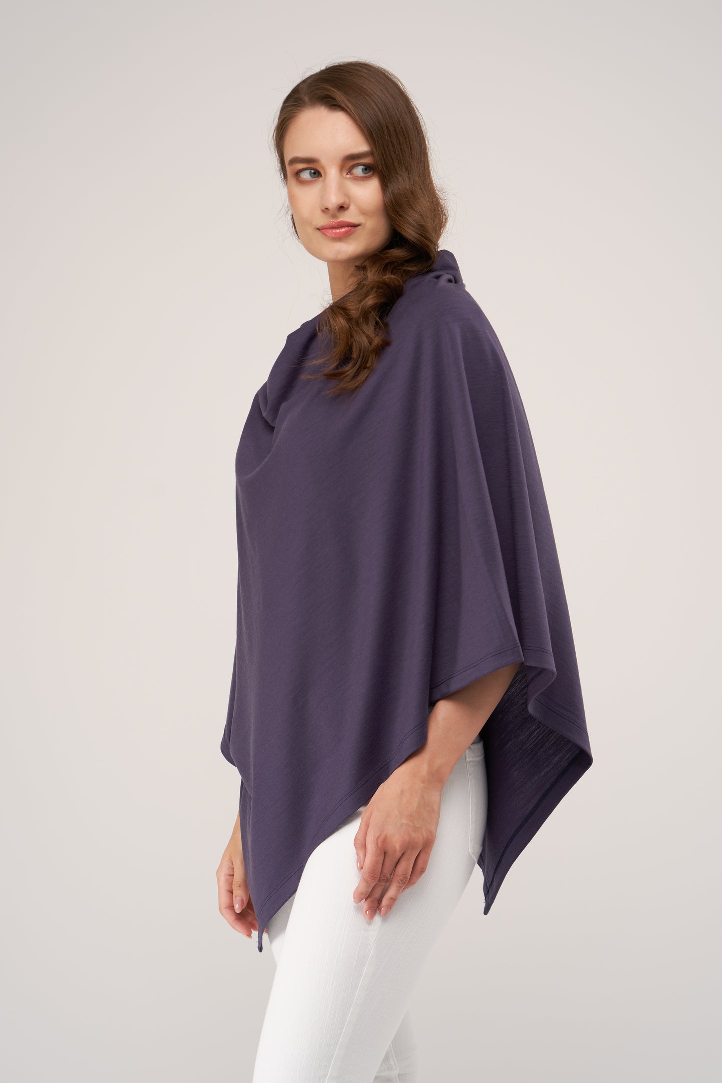 Draped Merino Poncho Grape