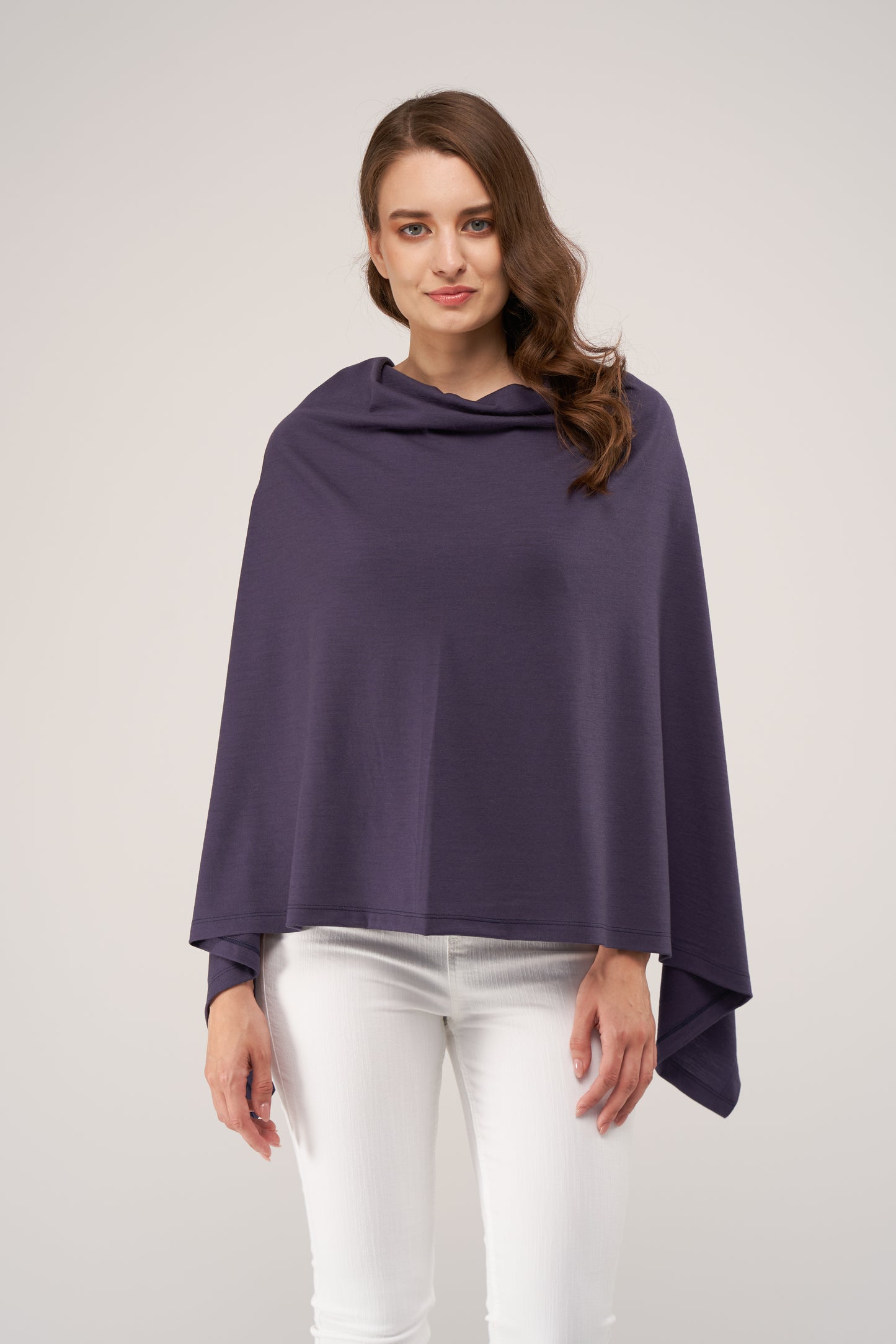 Draped Merino Poncho Grape