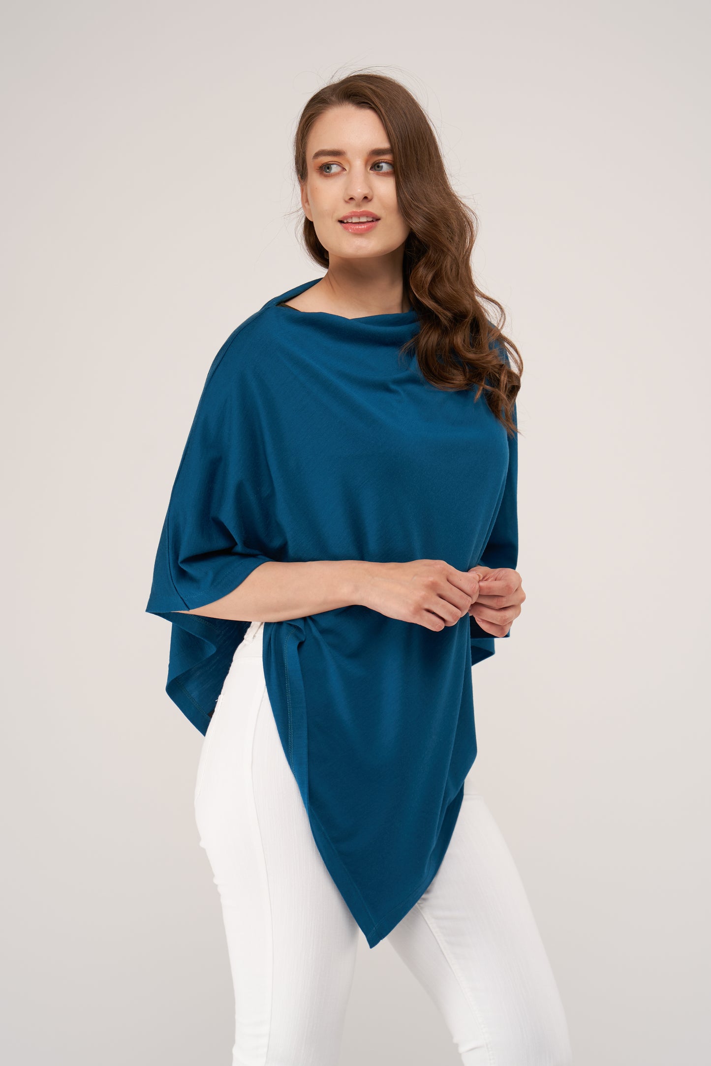 Draped Merino Poncho Teal