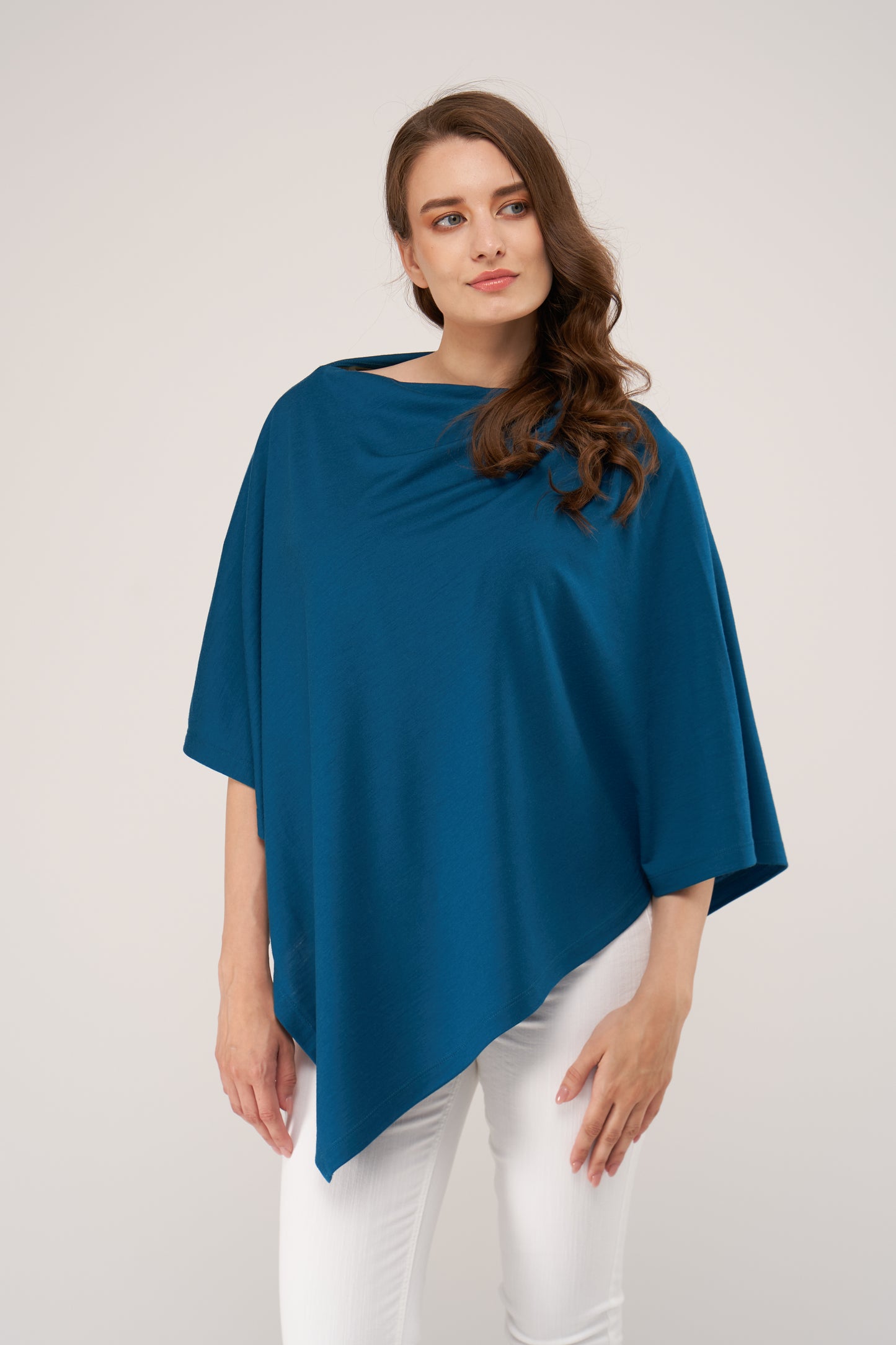 Draped Merino Poncho Teal