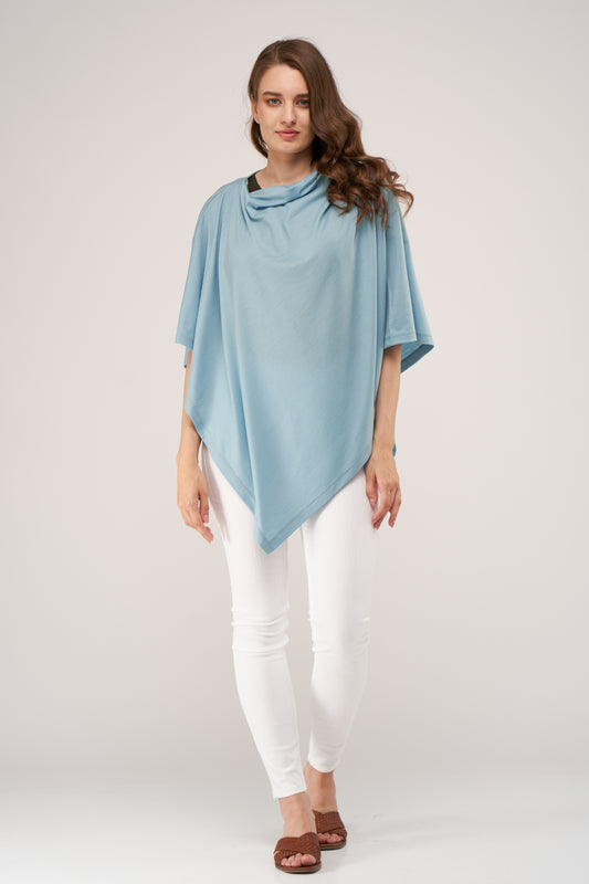 Draped Merino Poncho Light Blue