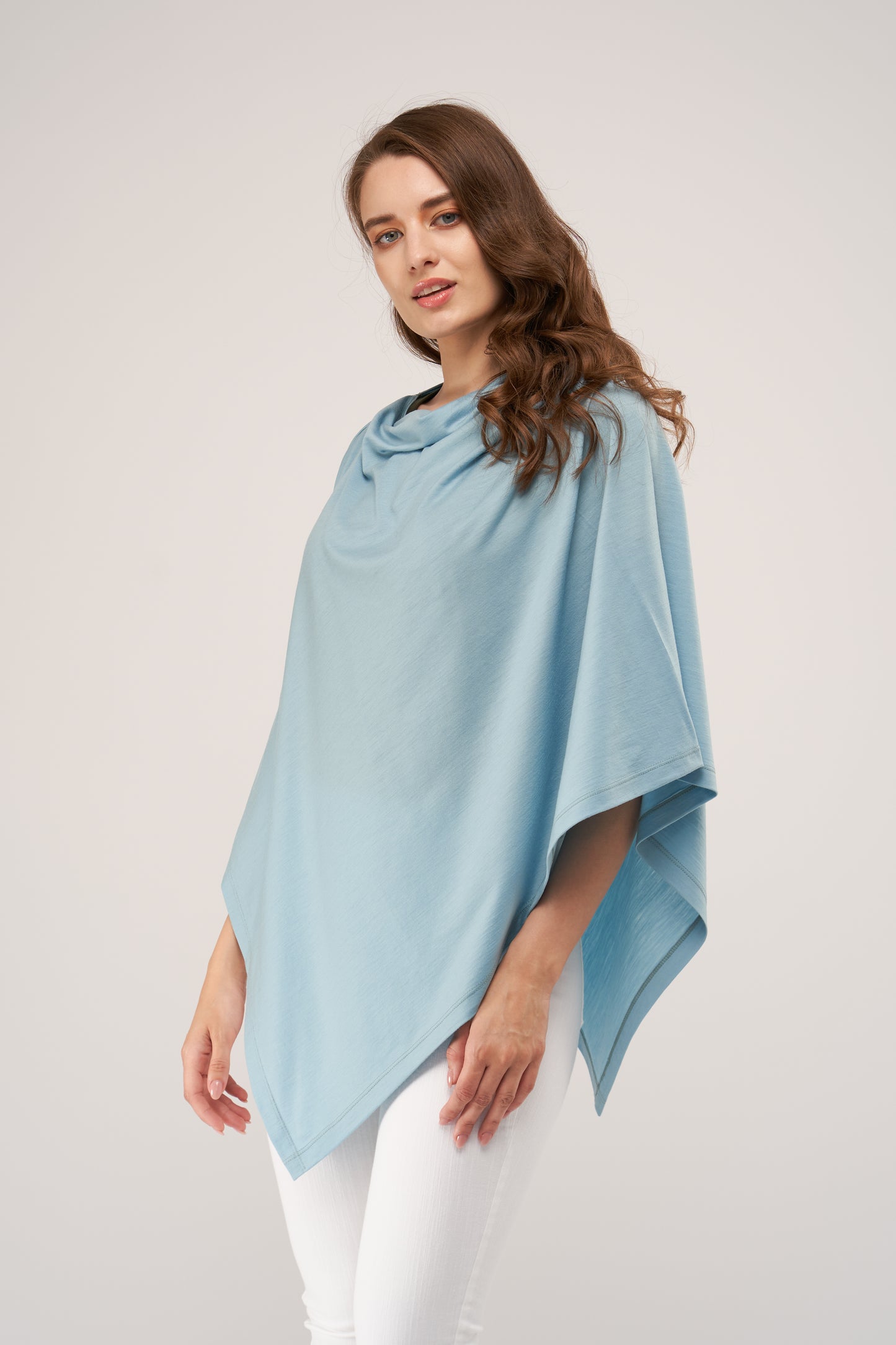 Draped Merino Poncho Light Blue