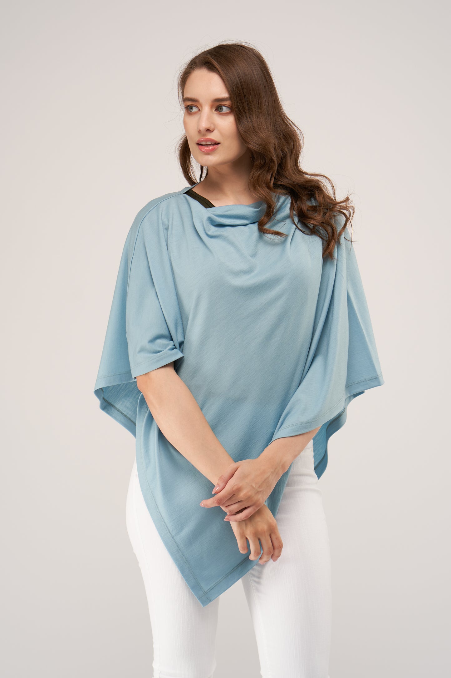 Draped Merino Poncho Light Blue