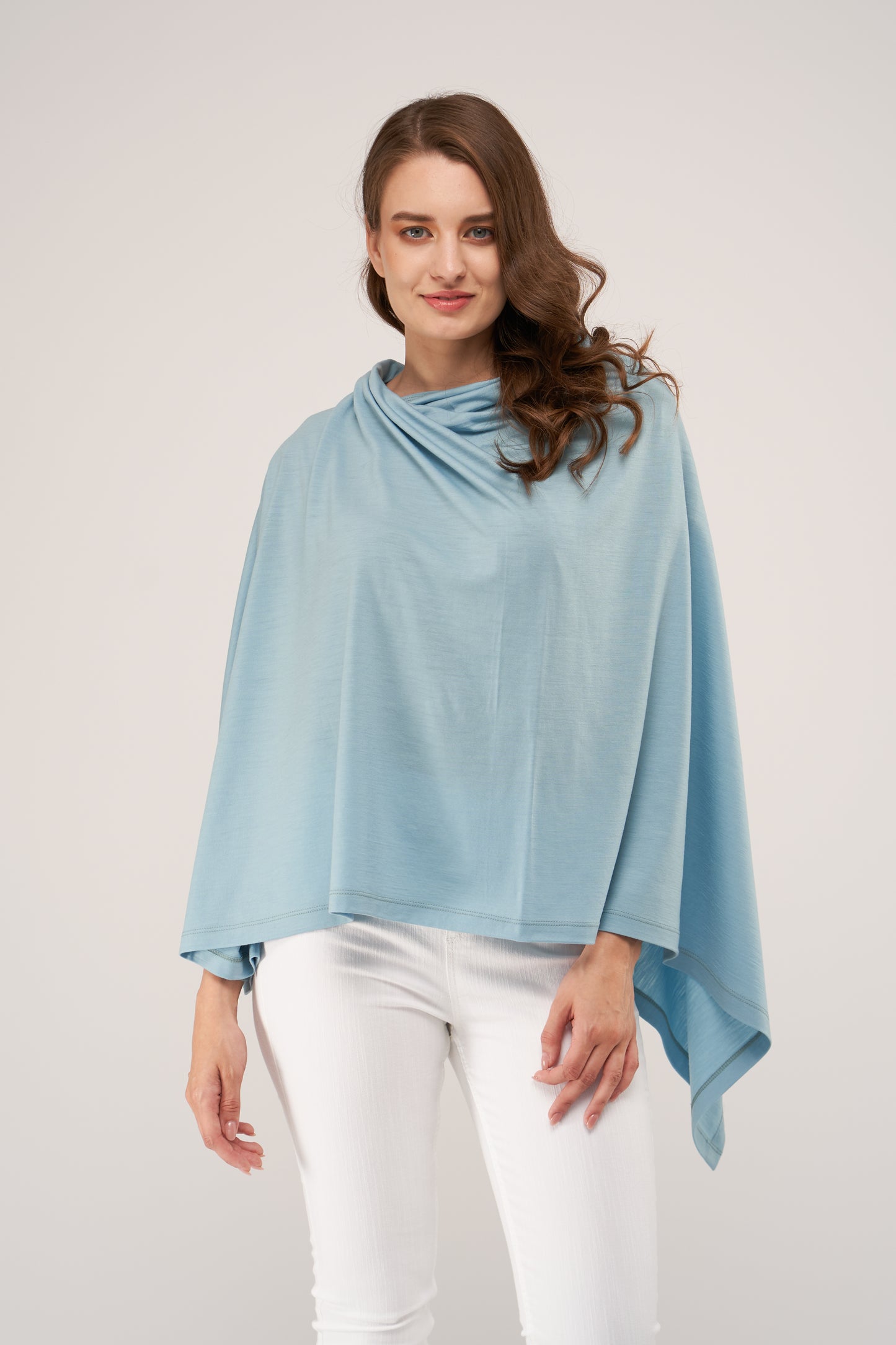 Draped Merino Poncho Light Blue