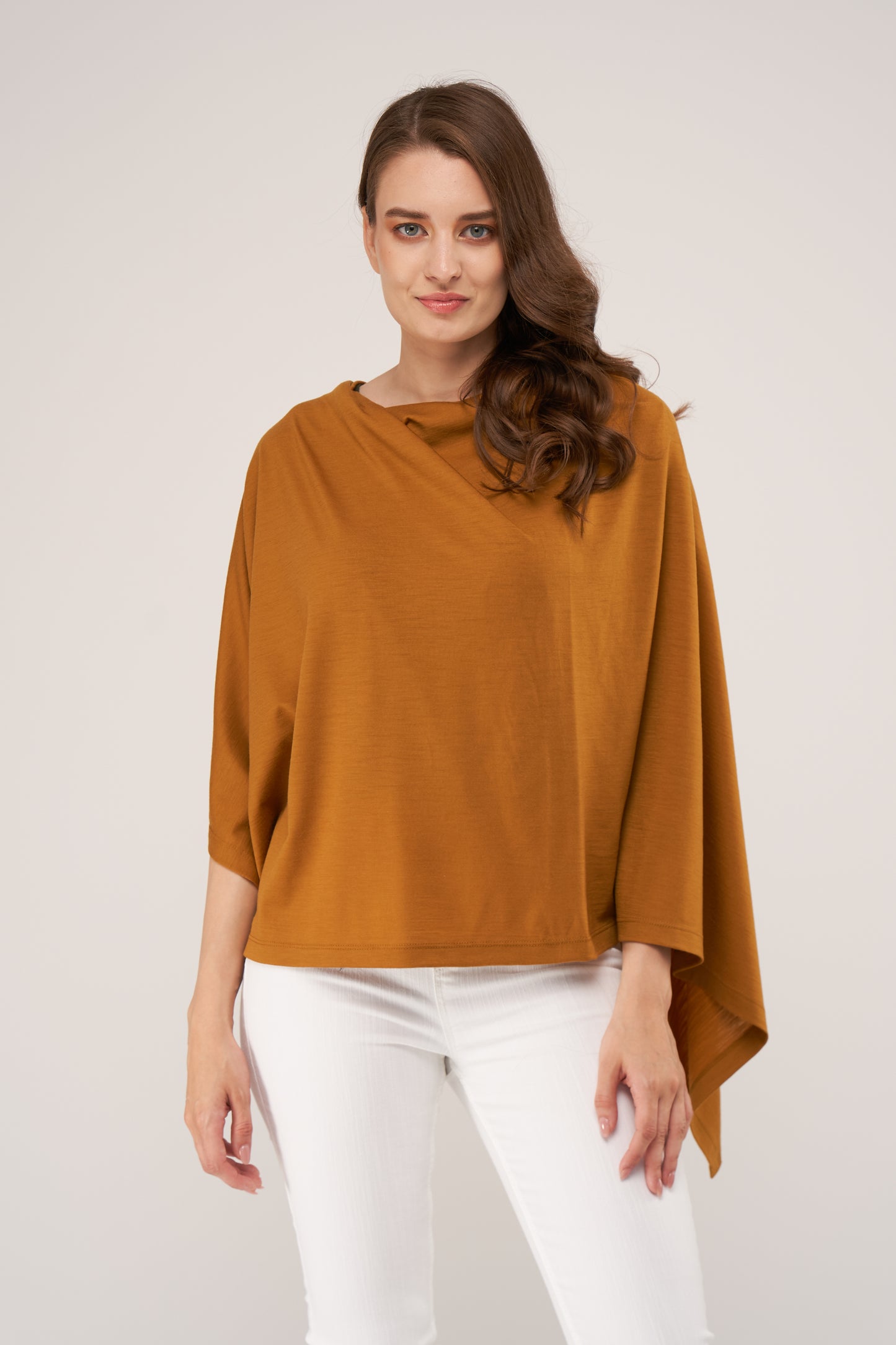 Draped Merino Poncho Mustard